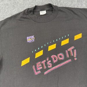 Vintage Risk Watch Shirt Mens XL Black Safety Graphic Target Stores 80s Tee‎ USA